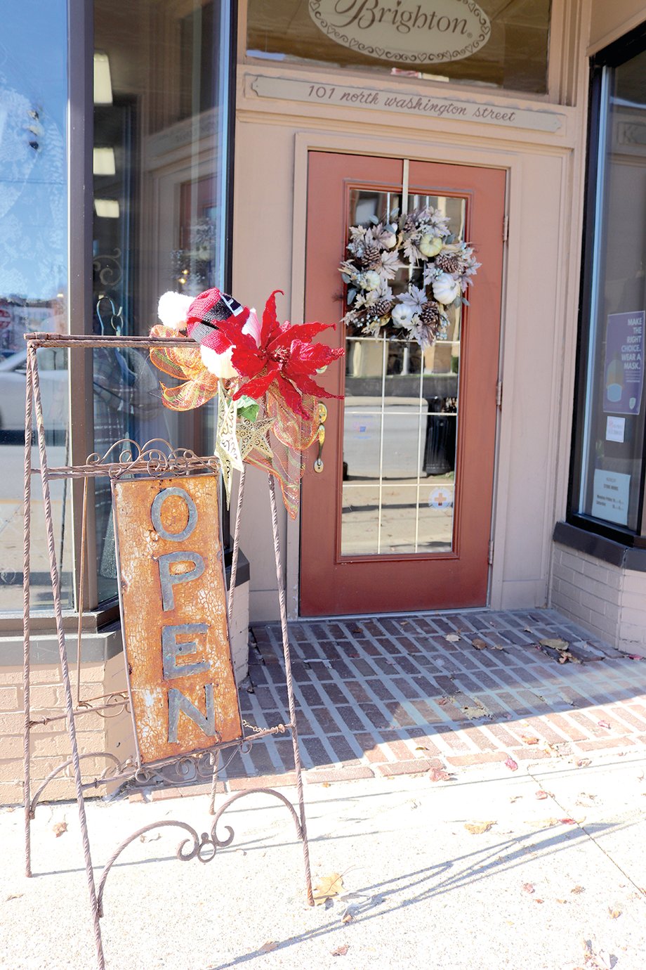 The entrance to Heathcliff on Washington Street is appropriately adorned Friday for downtown holiday open houses which extend into today through 7 p.m. For a full list of holiday open houses, visit www.crawfordsvillemainstreet.com.